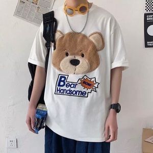 Bear t-shirt cartoon fuzzy white top womens cute top